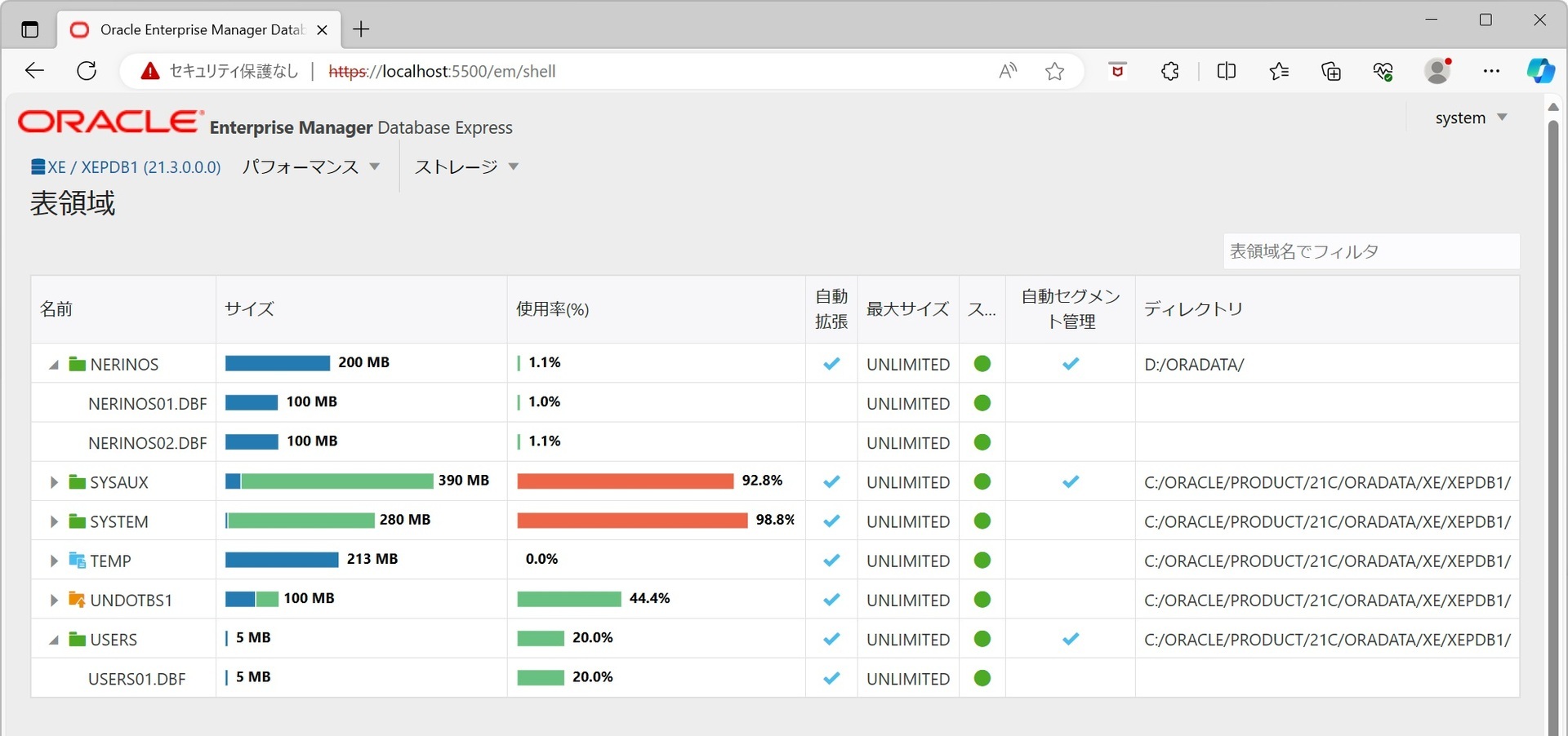 Oracle Database 表領域・ユーザーの作成: Nerinoのブログ